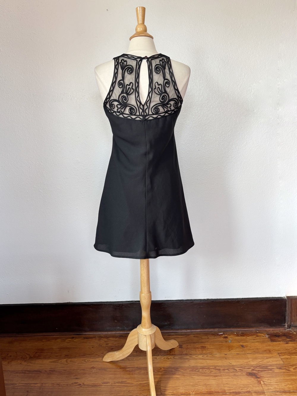 Vintage 90s Black Mesh Back Sleeveless Dress